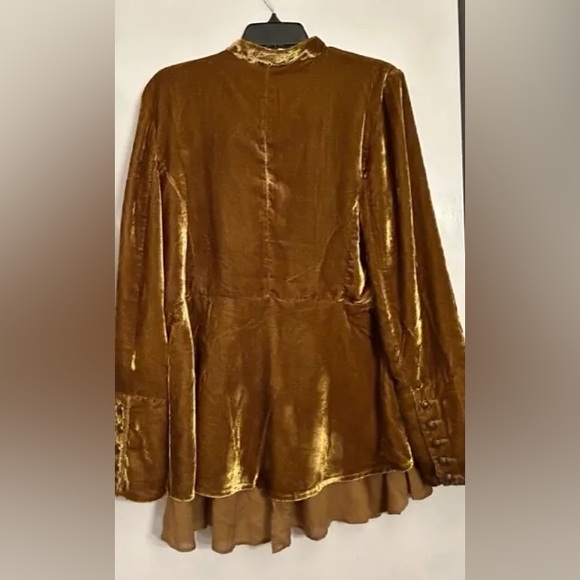 Free People Faye Jacket Military Velvet Long Sleeve Collar Jacket Gold ⚜️ - Picture 3 of 10